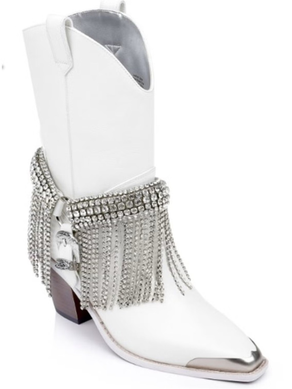 DanielXDiamond White Rhinestone Fringe Western Boots Snip Toe Sz 9.5 NWOT $595